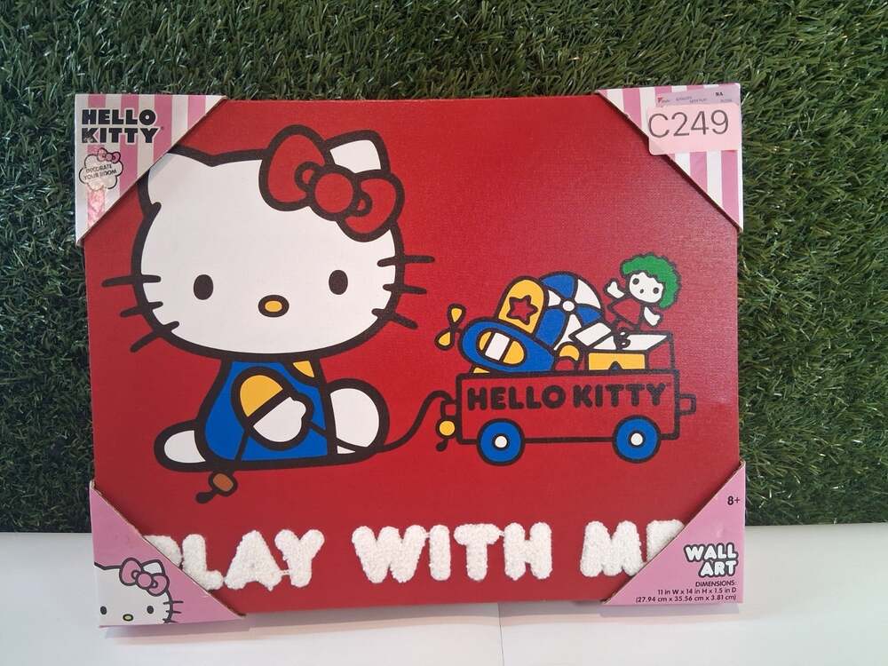 Hello Kitty Sanrio Canvas Wall Art Play With Me Chenille Embroidery 11x14